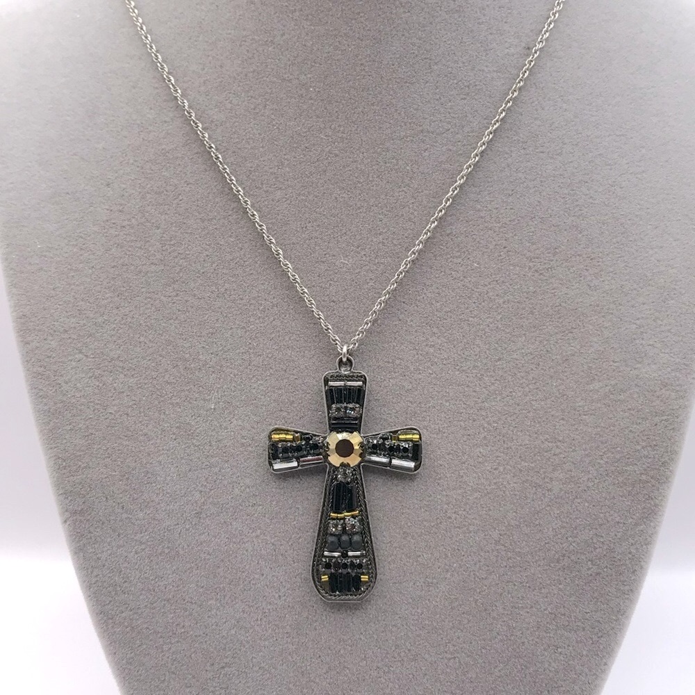 AyalaBar Black and Silver-tone Cross Pendant Necklace